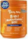 Zesty Tassut Koira Multivitamiini, Pureskeltavat koiran vitamiinit ja lisäravinteet Hip & joins, iho & takki, Omega 3 Kalaöljy koirille- Senior & Pentu Multivitamiini - Kana- 250ct