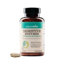 NatureWise Dgestive Enzymes - Multi Enzymes with Probiootit + Prebiootit - Post Ruokailun Comfort & Bloating Support + Aids Digestion and Gut Health - Soy-free, non-GMO - 60 kapselia[1-Kuukausi tarjonta]