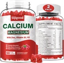 2 pakkaus Kalsium Magnesiumsinkki Gummies C-vitamiini D3 K2, kalsium Gummies luun, lihasten, rauhallinen & Zzz tuki, korkea Imeytyminen Formula magnesiumsinkki Kalium, Vadelma maku 120 Cts