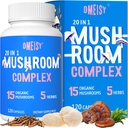 Mushroom Supplement 2600mg, 20-in-1 Sienikompleksi, Lions Mane, Cordyceps, Reishi, Turkey Tail, Chaga - aivojen lisäravinteet muistia ja keskittyä, muistin täydentää, Mieliala, Immuniteetti, 120 kapseli