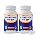 Vitamatic Magnesium Malate 2000mg per tarjoilu - 90 kasvissyöjä Tabletit - Lisätty B6 maksimaalisen imeytymisen - tukee lihasten, nivelten ja sydämen terveys * (2 pullot, makuamaton)