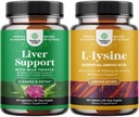 Bundle maitoa Thistle Liver Support Supplement ja L Lysine 1000mg ravintolisät - Herbal Liver Supplement kanssa Silymarin Milk Thistle - L-lysiini Essential Aminohappoja täydentää