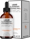 Codeage Elderberry vitamiineja Pro - Organic Black Elderberry Liquid Drops - C-vitamiini, D3, Sinkki, Musta Herant - 2-kuukautinen tarjonta - Black Sambucus Liquid - täydennysosa aikuisille ja lapsille - 4 fl oz