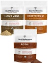 Real Sienet Peak Performance Bundle - Lion's Mane + Reishi + Cordyceps-M Certified Organic Mushroom Powders for Vitality, Immunity & Longevity