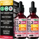 (2 pakkaus) B12-vitamiinia ja B6-vitamiinia nestemäisiä tihkuja, B12-vitamiinin B-vitamiinikompleksi - B12-vitamiinia 5000 mcg - B12 Methylcobalamiinia energia-, aivo- ja sydäntukea 27200 mcg, mansikka, 80 tarjoilua