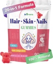 20-in-1 hiukset iho ja kynnet Gummies, hiukset Biotiini vitamiineja naisille ja miehille 10000 mcg Biotiini, vitamiinit A, C, D, E hiusten kasvua & terve iho, valkoinen persikka maku, 90 Gummie