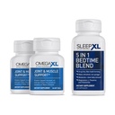 OmegaXL Joint Relief Supplement - Natural Muscle Support, 60 Softgels (2 Pack) & SleepXL välittömästi release melatoniini, L-Theanine (Calming), Kamomilla, Magnesium & B6 (60 Vegaanikapselit)