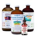 LIQUIDHEALTH Naisten terveys ja elinkyky Päivittäin nestemäinen monivitamiini Bundle prenataalinen / postnataalinen monivitamiini, kalsium & magnesium, Päivittäinen Multi Mineraali, & Organic B12 Drops - USA Made, non-GMO