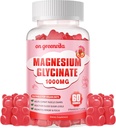 Magnesium Glycinate Gummies 1000 mg - Sokeriton magnesium Kaliumlisä D-vitamiinilla, B6, CoQ10 rauhoittaville mielille ja unille - 60 mansikkatypykkä