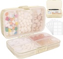 FYY Viikoittain pilleri Organizer etiketeillä,8 Osastot Matka päivittäin pilleri tapauksessa Ilmatiivis Kosteustiivis Suuri pillerilaatikko Hold Vitamiinit, Kalaöljy, Lisäravinteet,Cotton Swab ja Bandges-Beige