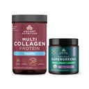 Antiikin ravitsemus Multi Collagen Protein Powder, vanilja, 24 tarjoilua + Luomu Supergreens Powder, Berry, 12 tarjoilua