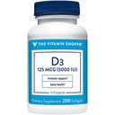 Shoppe-vitamiini D3 5 000 IU Softgel, tukee luu- ja immuuniterveyttä, solujen kasvua ja kalsiumin imeytymistä, gluteeniton ja kerran päivässä Formula (200 Softgels)