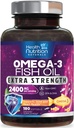 Omega 3 Fish Oil 2400 mg - Triple Strength Omega3, EPA & DHA rasvahapot täydentää - Natural Support for Immune, Heart & Brain Health - Wild Caught, non-GMO, Lemon Flavor, Burpless - 180 Softgels