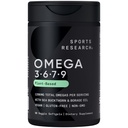 Sports Research® Vegan Omega 3-6-7-9 - 1200 mg Multi Spectrum Omega rasvahapot Certified non-GMO Formula Sea Buckthorn & Borage Oil - 90 Veggie Softgels
