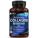 Pure Marine Collagen 100% Marine Collagen Tyyppi 1 1300mg - Hydrolysed Collagen Peptides Enhanced with Hyaluronic Acid & Vitamiini C, High Strength Collagen täydentää naisille ja miehille, 60 tablettia