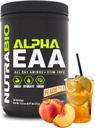 NutraBio Alpha EAA - All-Day Aminohapot lihasten kasvua ja nesteytystä varten - Essential Amino acids with nootropic & Adaptogens- Full Spectrum EAA BCAA Powder - 30 Servings - Persikkatee