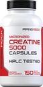 Piping Rock Creatiini Monohydraattikapselit ... 5000 mg ... 150 pilleriä... Micronized Supplement for Miehet ja naiset...