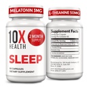 10X Health Sleep Lisäravinteet aikuisille - 60 kapselia - melatoniini 3 mg, L tetaniinia, magnesiumia, magnesiumoksidia syvälle, parempaa lepoa ja rentoutumista - 3-in-1 Natural Sleep Support