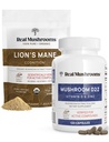 Real Sienet D2-vitamiini, kelated Sinkki, Chaga, Reishi (120ct) ja Organic Lion's Mane Powder (60 Servings) Bundle - Immuniteetti ja kognitiivinen tuki, Parannettu imeytyminen - Vegan, Gluteeniton, GMO