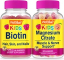 WellYeah Biotin Kids + Magnesium Citrate Kids, Gummies Bundle - Suuri maistaminen, vitamiini täydentää, Gluteeniton, GMO-vapaa, purukumi