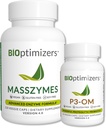 BiOptimizers - P3-OM ja MassZymes Bundle - Premium digestiivinen entsyymit ja probiootit naisille ja miehille - Doctor- Formulated (120 MassZymes kapselit, 60 P3-OM kapselit)