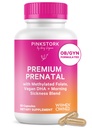 Pink Stork Premium Prenatal Vitamiini naisille - Orgaaniset koko elintarvikkeiden ainesosat, Multivitamiini & Probiootit - Aamusairaus, Digestio, & energia - Folaatti, B6, & rauta - 60 kapselia