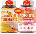 1Pack Turmeric Curcumin täytetyt Gummies + 1Pack vitamiini ADK kanssa B12 Gummies