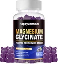 Magnesium Glycinate Gummies 1000 mg - Sokeriton magnesium Kaliumlisä D-vitamiinilla, B6, CoQ10 rauhalliseen mieliala- ja unitukeen - 60 mustikkatypykkä