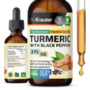 BIO KRAUTER Turmeric Supplement Tincture - 1200 mg Turmeeric Curcumin Black Pepper Extract - Alkoholi ja sokeriton - Vegan Drops 2 Fl.Oz.