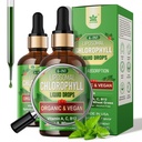 Organic klorofylli Liquid Drops Liposomal for Women & Men, 6-in-1 Greens Superfood Vegaani klorofylli w/spirulina, vehnäruoho, C-vitamiini B12 A internal deodorant*, energia, digestiivinen,2Packs/4 Fl Oz