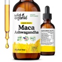 Wild & Organic Maca Ashwagandha Drops for Miehet ja naiset - Perun Maca Root ja Ashwagandha Tincture for Overall Support - Vegaani, Sokeri & Alkoholiton uute täydennysosa - 2 fl oz