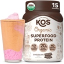 KOS Plant Protein Powder, Chocolate USDA Organic - Low Carb Pea Protein Blend, Vegan Superfood vitamiineja & Minerals - Keto, soija, Dairy Free - Aterian korvaaminen naisille & miesten - 15 Tarjoilut