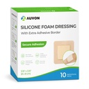 AUVON Silicone Foam pukeutuminen suuri liimaa raja, 3" x 3" 10 pakkausta Haava pukeutuminen Bandage korkea absorbanssi, vedenpitävä silikoni Foam Pads for Haavanhoito & Protection Plus