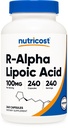 Nutricost R-Alpha Lipoic Acid 100mg, 240 kapselia - Kasviskapselit, vegaaniset, ei-muuntogeeniset organismit, Gluteeniton
