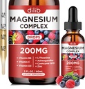 Triple Magnesium Complex Supplement, Magnesium Glycinate, treonaatti, sitruunanesteen dropit 200 mg Ashwagandha, CoQ10, B6-vitamiini, C, D, Sinkki - Vegan Mix Berry Flavor