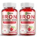 Iron Supplement Gummies for Women, Miehet & Lapset, 65mg Iron & 250 mg C-vitamiini per Serving - Terve veri, energia ja immuuni tuki Rauta-vitamiinia Folaatti, 2 pakkaus