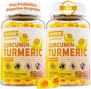 Sugar Free Turmeric Curcumin Filled Gummies 550mg aikuisille, inkivääri & mustapippuri ... 95% Curcuminoidit w/prebiootti Probiootti & Postbiootti Blend, tuki, immuuni- ja ruoansulatusterveys, vegaaninen, 2Pack