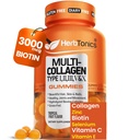 Herbtonics Multi Collagen Gummies with Biotin & Vitamiin C, Hydrolysed Collagen Peptides Tyypit I, II, III, V, X hiukset, iho, kynnet, & Bone Support - Trooppinen maku, 60 Gummy