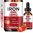 Liquid Iron Supplement for Women & Men Iron Drops Rauta Supplements for Anemia Folate, C-vitamiini, B12 for Red Blood Cell Support-Strawberry, 2 Fl Oz