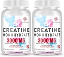 3000 MG Kreatiini Monohydraatti naisille ja miehille, kreatiinipillereitä BCAA & Hydrolysoitu Collagen Creatiini Purutabletteja suorituskykyä & toipumista, vahvuutta, Dragon Fruit Flavor, 180 tablettia