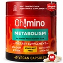 Oh!mino Metabolia Support Supplement for Efficient Fat to Energy Conversion w/L-karnitiini, Fenyylikapsaisiini, & B3-vitamiini - Non-Jitters, Stimulanttivapaa, Vegan, Non-Dairy Kapselit (60 Servings)