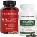 Real Sienet RealClarity (60ct) ja Turkey Tail (90ct) Kapselit Bundle - Sieni täydentää mielen selvyyden, Focus & Immuuni tuki - Vegaani, ei-GMO, todennettu tasot beta-Glukaanit