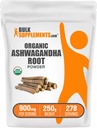 BulkSupplements.com Organic Ashwagandha Powder - Organic Ashwagandha Lisäravinteet, lähde Ashwagandha juuri - Gluteeniton, 2g per tarjoilu, 250g (8.8 oz) (Pakkaus 1)