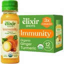 Elixir Shots, Immuniteetti Boost Wellness Shot kanssa kylmäpaineinen kurkuma, inkivääri, oranssi ja mustapippuri, ei lisättyä sokeria tai keinotekoisia ainesosia,12-pakkaus