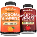 Nutrivein Premium Apple Siideri Viinietikka Kapselit & Liposomaalinen C-vitamiinia lisä Bundle: Korkea absorptio C-vitamiinin kapselit & Apple Siideri Viinietikka Lisäravinteet Bundle varten Immuuni Defenses & Gut Health