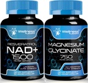 Magnesium Glycinate Kapselit - 750 mg - Magnesiumlisän suuri imeytyminen NAD-lisä, 1500 mg - liposomaalinen NAD+ Täydennys Resveratrol