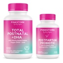Pink Stork Postnatal Multivitamiini + Probiootit Vegan DHA, Ashwagandha, Silitysrauta, Folaatti, B12 - Tukee Hormonitasapaino, Postpartum Recovery, Gut Health, & Digestion - Pakkaus 2