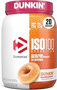 Dymatize x Dunkin' Glazed Donut ISO100 Whey Protein Powder, 25 g proteiinia, 5.5 g BCAAs, 120 Cal., Gluteeniton, 1g rasvaa, 1g sokeria, 2g karb (20 tarjoilua)