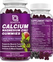 Kalsium Magnesiumsinkki D3-vitamiinilisällä, erittäin absorbenttinen kalsiumgumi 300 mg: lla magnesiumglykinaattia Support Bone & Hampaat, Lihas aikuisille ja Teini-ikäiset, Sokeriton, Vegaani - 60