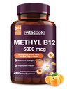 B12-vitamiinin sublinguaalinen, metyylikobalamiini 5000 mcg energiantuotantoon, energiaan, hermo- ja solutukeen, luonnon persikkaliemi, vegan, nollasokeri, 240 nopeasti liuotettavaa tablettia